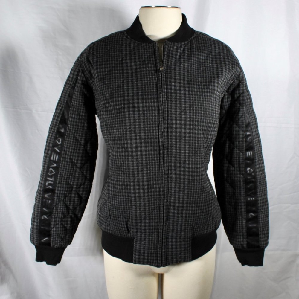 Ellen Bomber Zip Up Plaid Gray Black Quilted Love Gwen Stefani Style Size Med